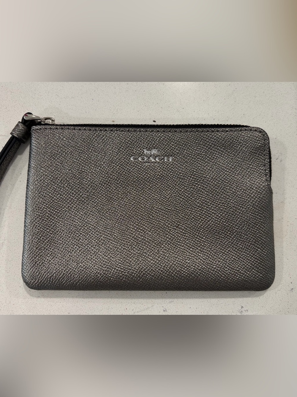 Coach Metallic Pebbled Leather Pouch - Gunmetal